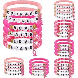 Pink Ribbon Breast Cancer Awareness Bracelets Gift Set - 24 Stretchy Silicone Be